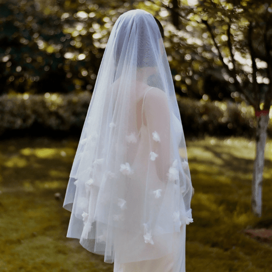 Bieauli  veil 3D Flowers & Lace Fingertip Veil, Bridal Cape Veil