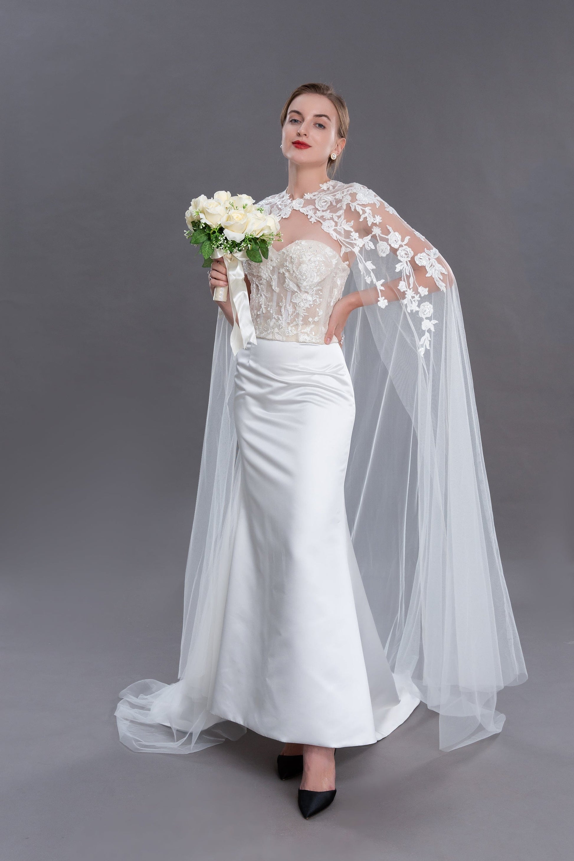Bieauli veil IVORY Lace Bridal Cape Veil, Lace Wedding Cape