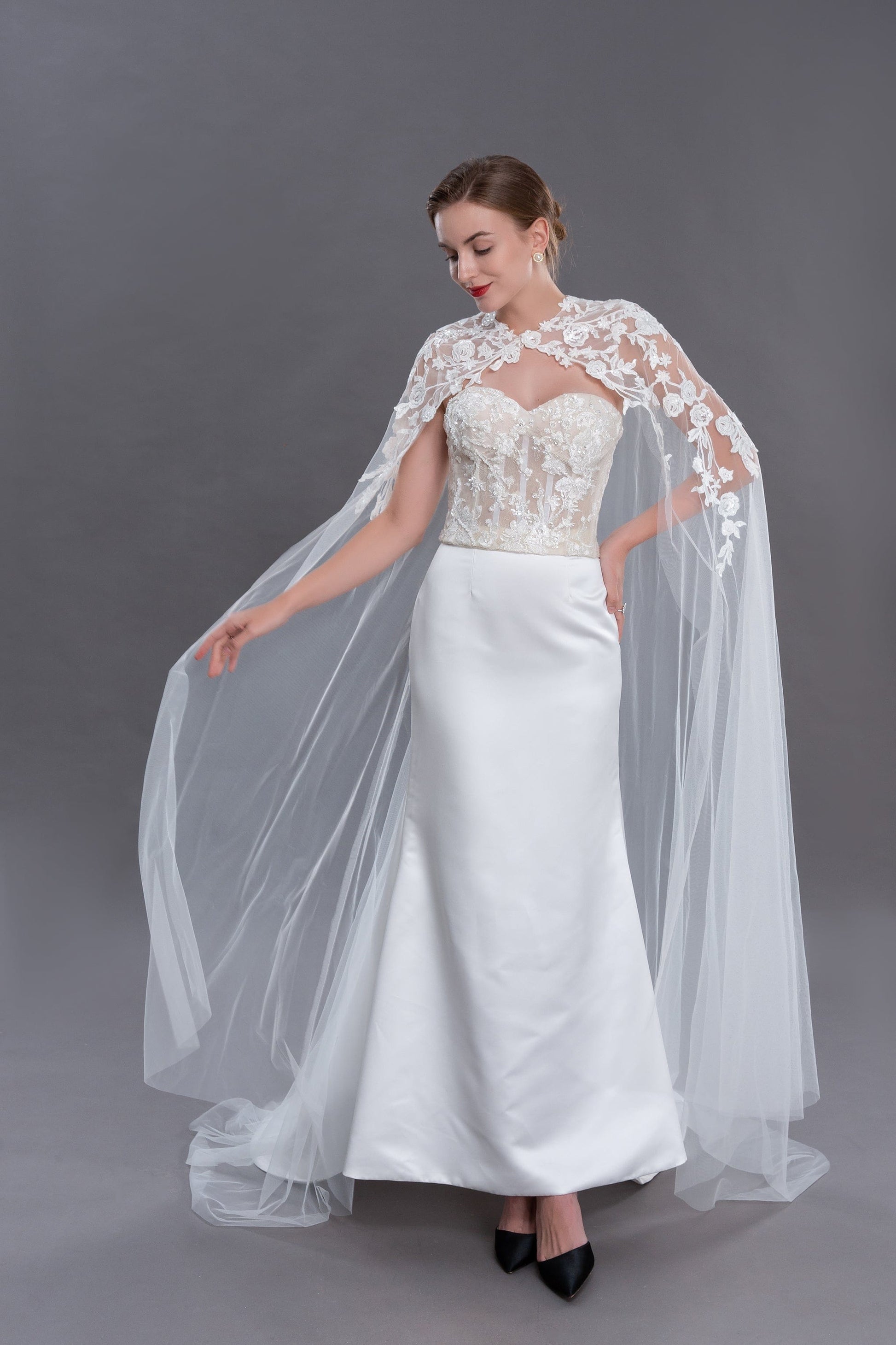 Bieauli veil IVORY Lace Bridal Cape Veil, Lace Wedding Cape