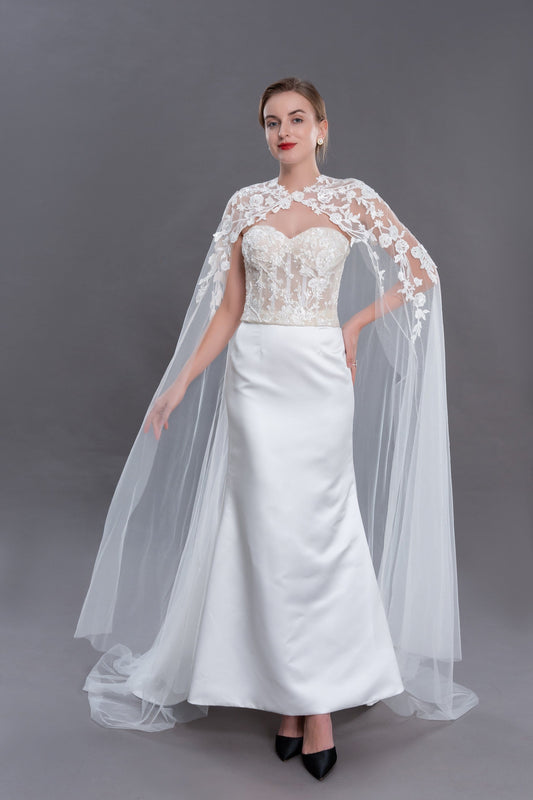 Bieauli veil IVORY Lace Bridal Cape Veil, Lace Wedding Cape