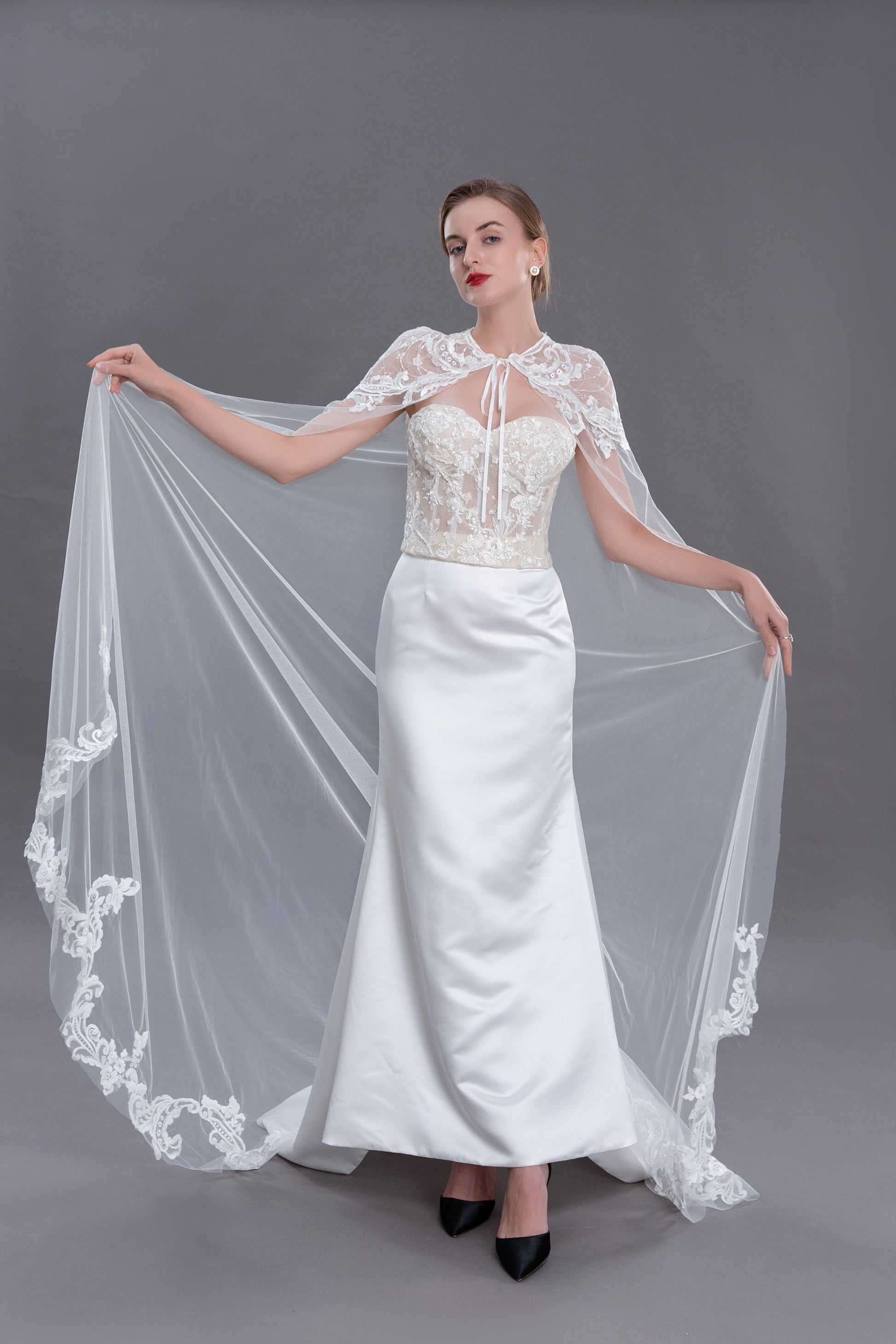 Bieauli  veil ivory Wedding Shawl, Light Ivory Brtdal Cape Wedding, Lace Shawl Veil, Bridal Lace Cloak, Shoulder Wedding Accessories, Cape Veil