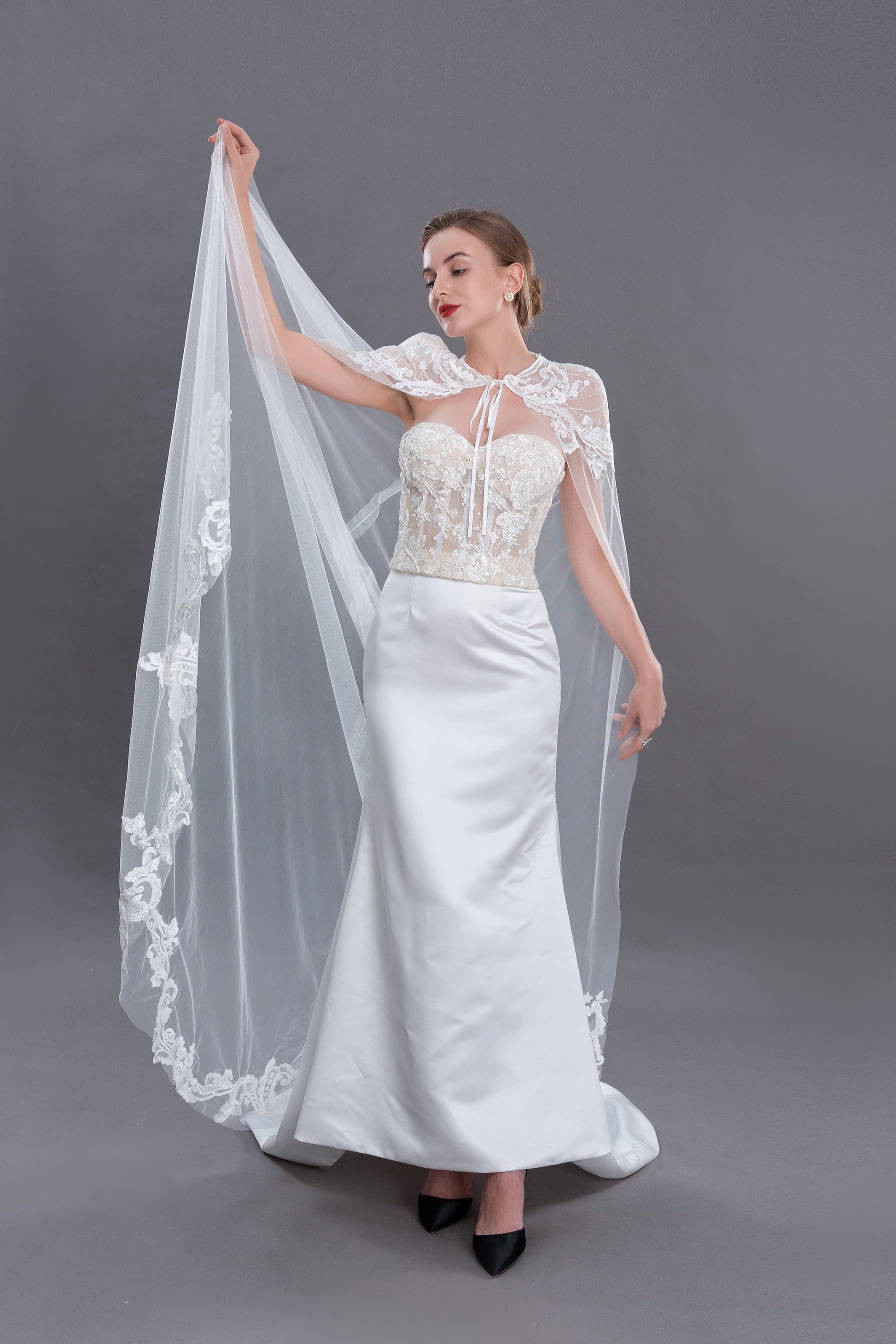 Bieauli  veil ivory Wedding Shawl, Light Ivory Brtdal Cape Wedding, Lace Shawl Veil, Bridal Lace Cloak, Shoulder Wedding Accessories, Cape Veil