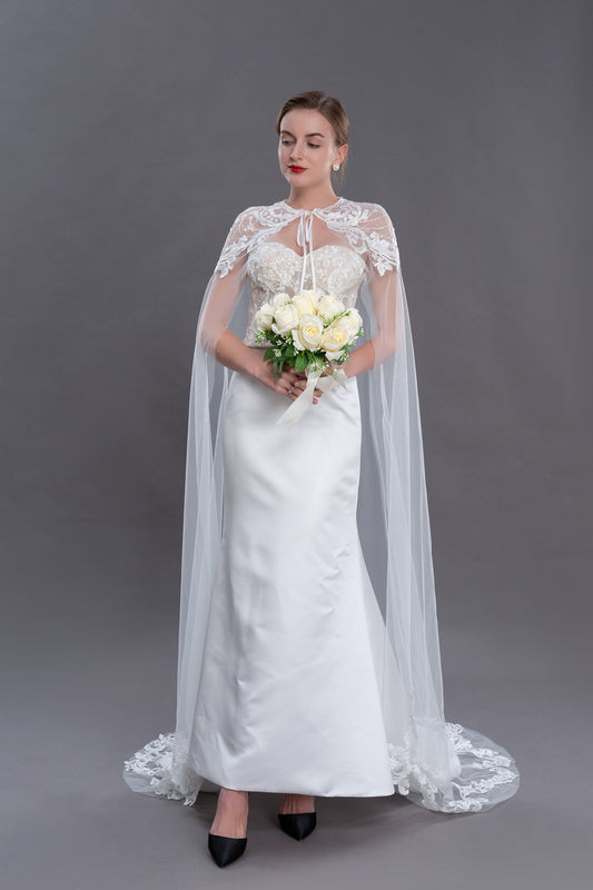 Bieauli  veil ivory Wedding Shawl, Light Ivory Brtdal Cape Wedding, Lace Shawl Veil, Bridal Lace Cloak, Shoulder Wedding Accessories, Cape Veil
