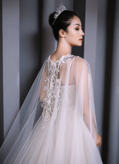 Bieauli  veil Rhinestone Appliqué Bridal Cape Veil ,Modern Wedding Cape Veil